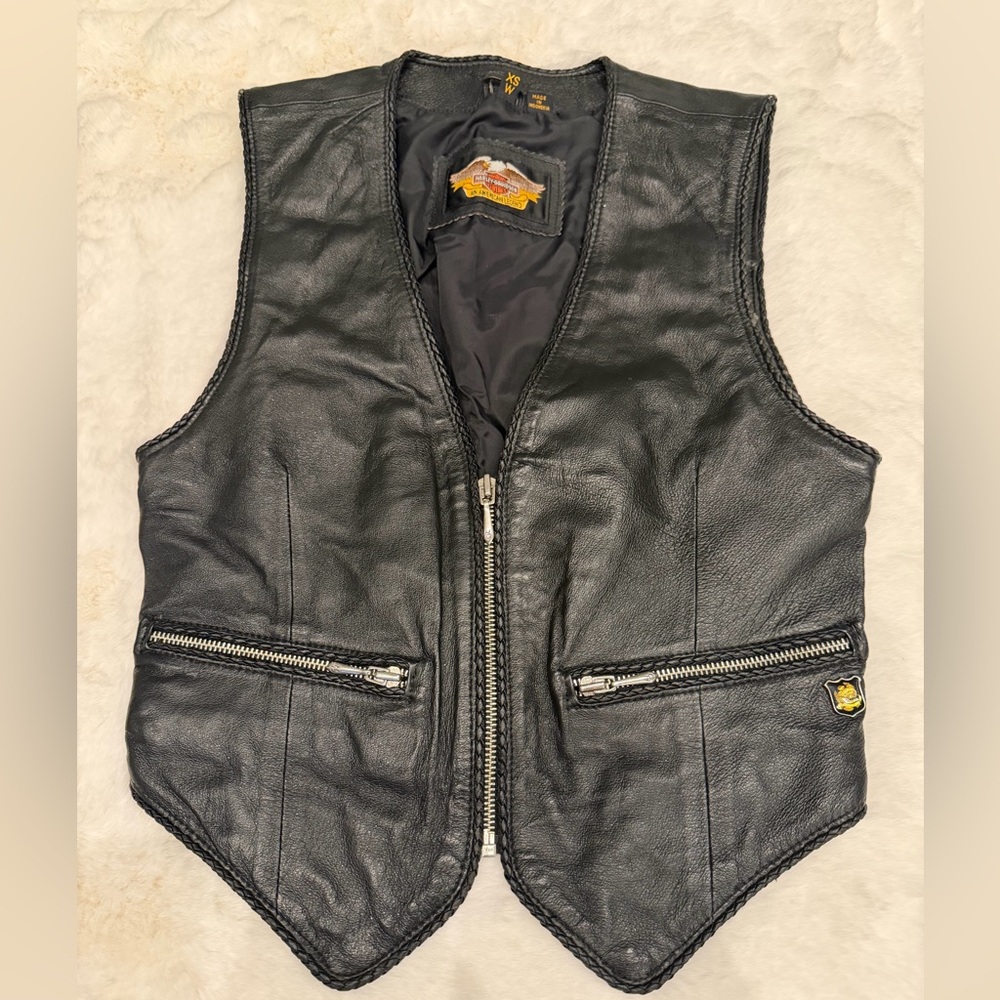 Vintage Harley-Davidson Women’s Black Leather Vest Sz XS